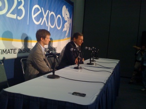 Disney's Steven Clark and Bob Iger at the first D23 Expo press conference