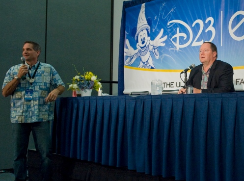 Me hosting John Lasseter in the D23 Expo press conference room